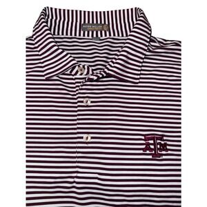 Peter Millar Summer Comfort Texas A&M Aggies Polo Shirt Mens XL Maroon Striped